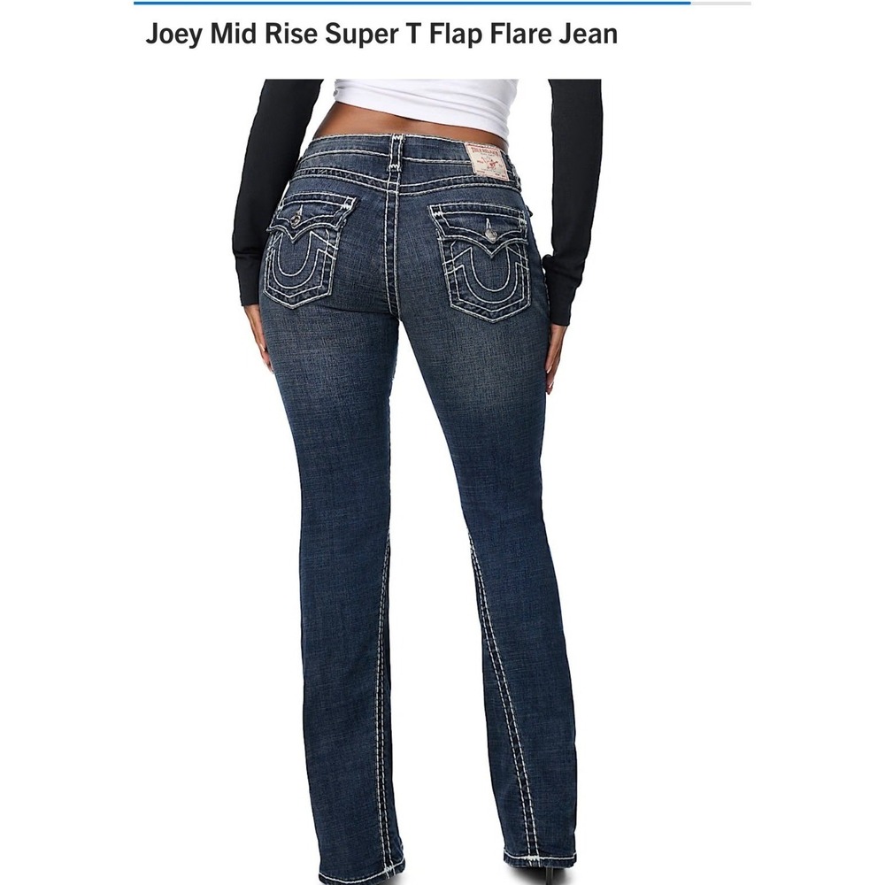 True Religion Womens Joey Mid Rise Super T Flap Flare Jean 32 *Hemmed - Picture 3 of 8